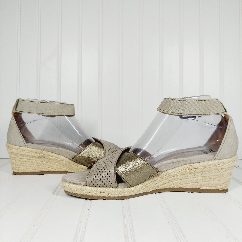 Earth Origins Naples Natasha Platinum Leather Espadrille Wedge Sandals D144 - Picture 8 of 15